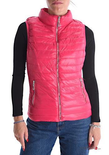  Chaleco acolchado con bolsillos con cremallera de cuello alto  Fucsia