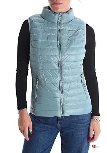  quilted Gilet Rollneck with zip with pockets Aqua green