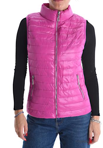 Chaleco acolchado con bolsillos con cremallera de cuello alto  Rojo púrpura
