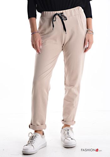  Pantalone sportivo in Cotone con elastico con tasche con coulisse  Beige