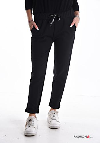  Cotton Joggers with drawstring with elastic with pockets Black