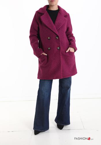  double-breasted Coat with buttons without lining with pockets Fucsia