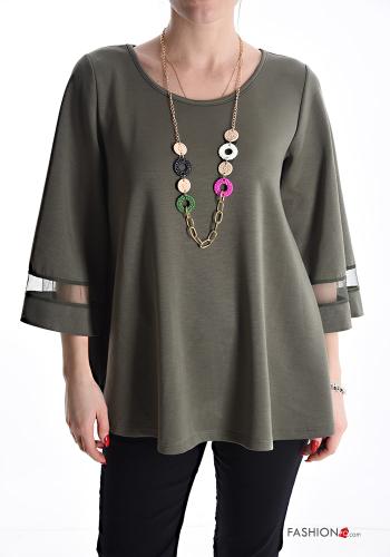  Blouse with necklace 3/4 sleeve Military green