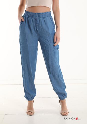 Cotton Trousers with buttons with elastic with pockets