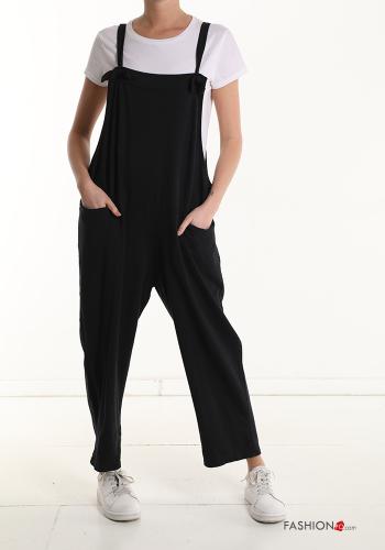 Cotton Dungaree with pockets with suspenders Black
