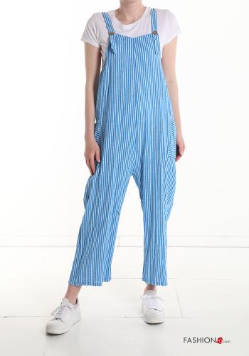  Streifenmuster Latzhose aus Baumwolle mit Knöpfen mit Taschen