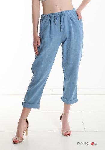  Cotton Trousers with pockets with drawstring Light denim