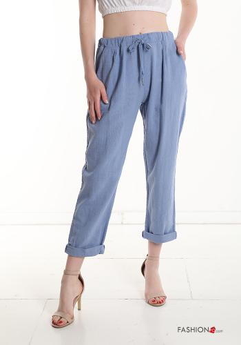  Cotton Trousers with pockets with drawstring Klein Blue