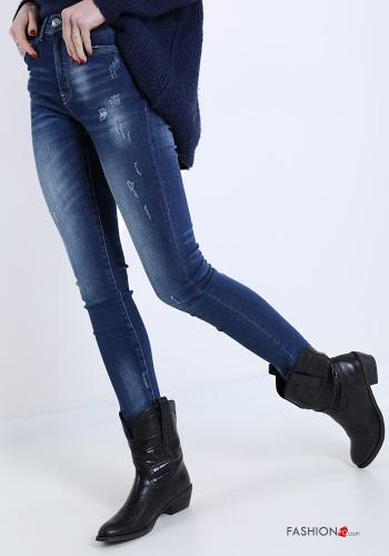 Jeans in Cotone  con tasche con bottoni con zip Blu