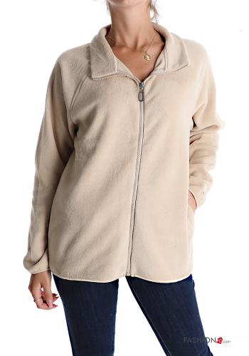  Sweatshirt with pockets with zip Beige