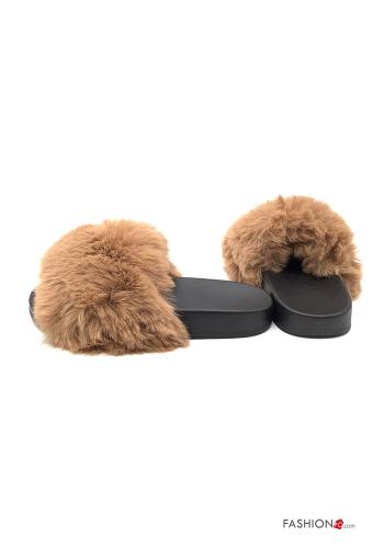  Slide Sandals with faux fur