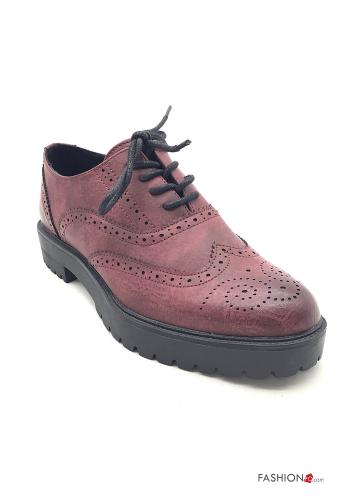  Sapatos rasos imitação de couro regulável  Vermelho