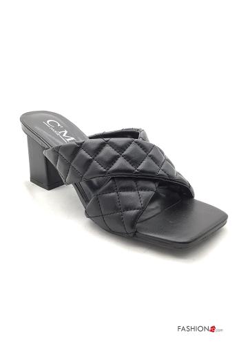  Zapatos de tacón alto imitación de cuero punta abierta  Negro