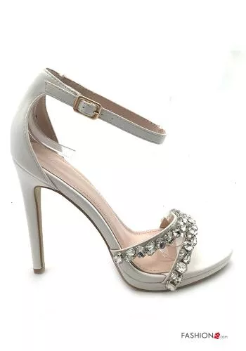  faux leather open toe Heeled shoes with rhinestones Ankle strap