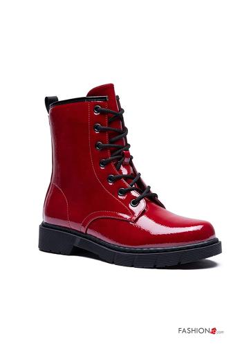  faux leather adjustable Combat Boots  Red