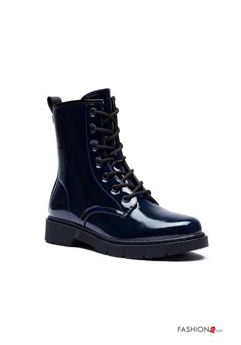  faux leather adjustable Combat Boots  Blue