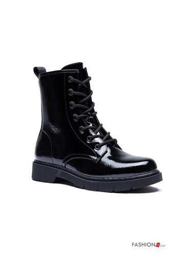  faux leather adjustable Combat Boots  Black