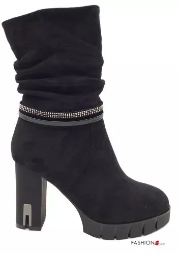 Suede platform Ankle boots with zip with rhinestones