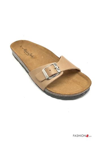  Sandalias planas imitación de cuero con correa 