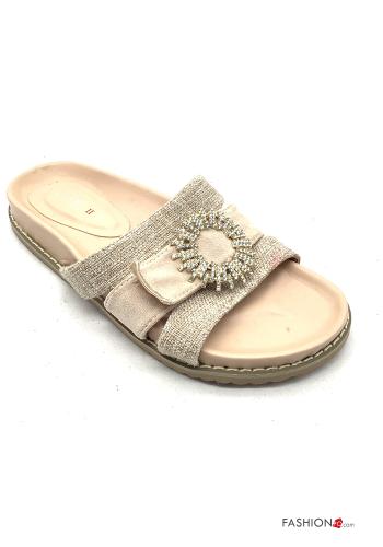  Sandalias planas con cierre de velcro con brillantes 