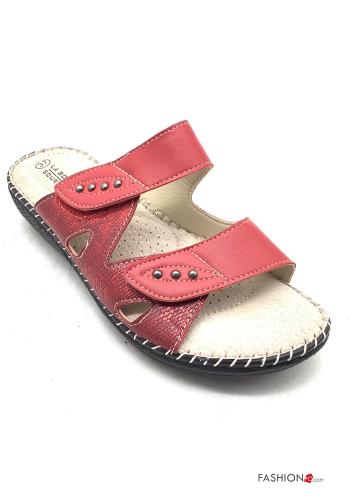  Sandalias planas imitación de cuero con cierre de velcro con tachuelas 