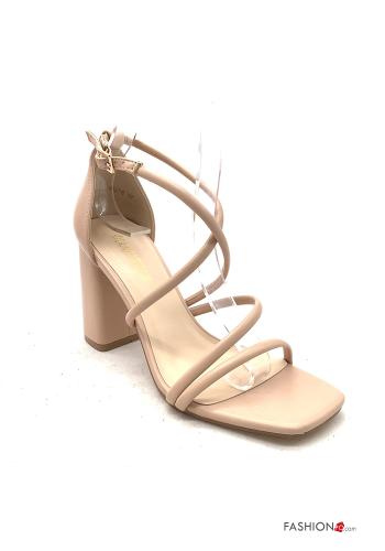  metallic Heeled shoes Ankle strap Beige