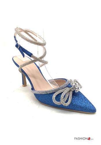  Zapatos de tacón alto zapatos de punta con brillantes con correa  Azul