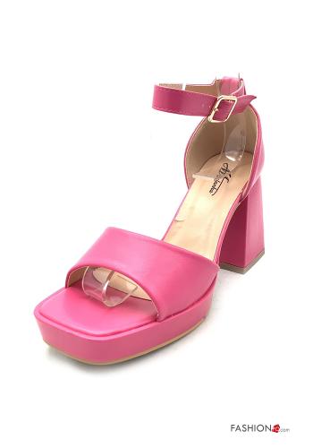  Sapatos de salto imitação de couro meia pata com pulseira 