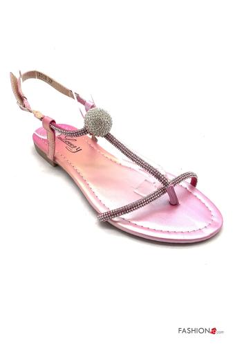  Sandali metallizzato con strass con cinturino  Rosa