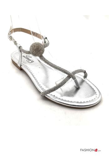  Sandali metallizzato con strass con cinturino  Argento