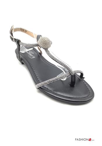  Sandali metallizzato con strass con cinturino  Nero