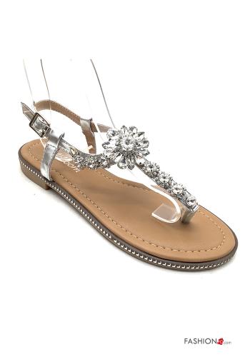  Sandali metallizzato con strass con cinturino  Argento