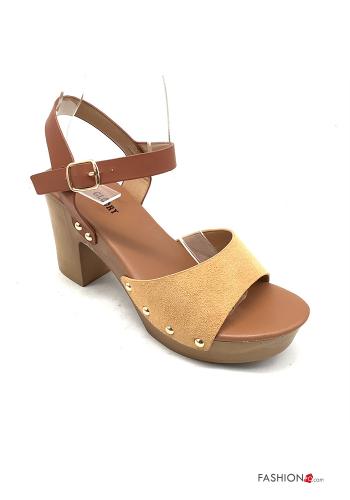  faux leather open toe Heeled shoes with studs Ankle strap Bronze