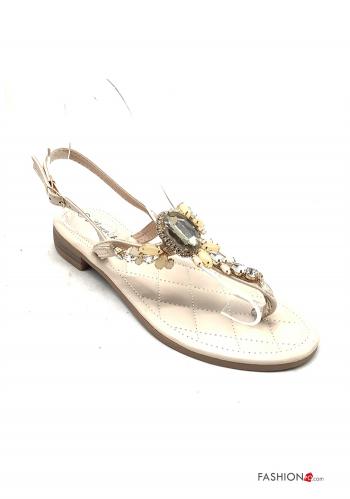  Sandálias imitação de couro com strass com pulseira 