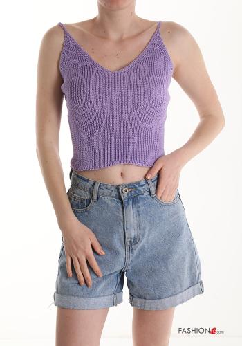  Top in Cotone scollo a V  Ametista