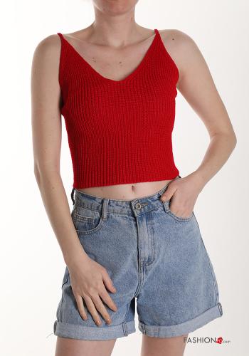  Top in Cotone scollo a V  Rosso