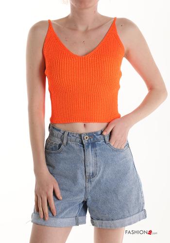  Top in Cotone scollo a V  Arancione