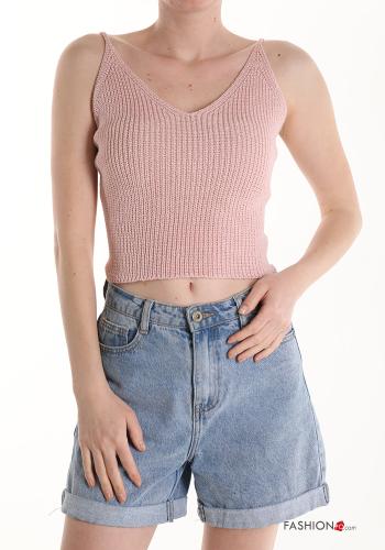  Top in Cotone scollo a V  Cipria