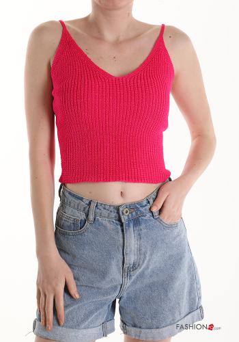  Top in Cotone scollo a V  Amaranto