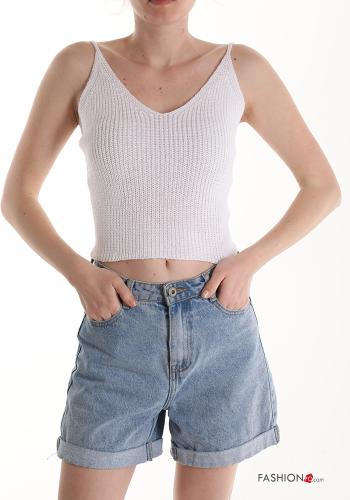  Top in Cotone scollo a V  Bianco
