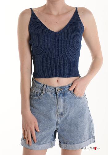  Top in Cotone scollo a V  Blu marino