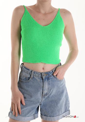  Top in Cotone scollo a V  Verde