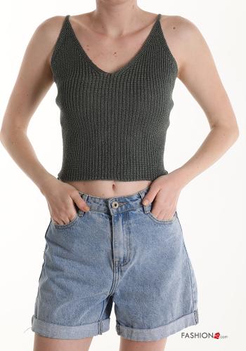  Top in Cotone scollo a V  Verde militare
