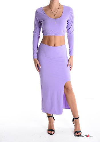  Ribbed Co-ord with elastic with split Lilac