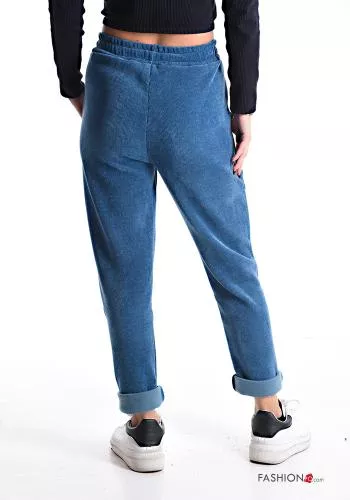  Pantalon de jogging en Velours avec coulisse avec poches avec élastique 
