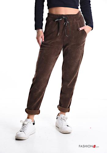  Pantalon de jogging en Velours avec coulisse avec poches avec élastique  Marron