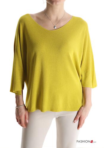  Maglione scollo a V maniche a tre quarti  Lime