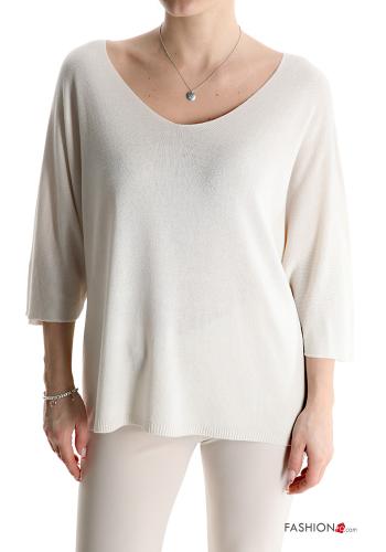  Maglione scollo a V maniche a tre quarti  Beige