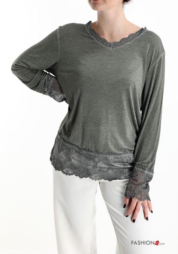  lace trim Long sleeved top 