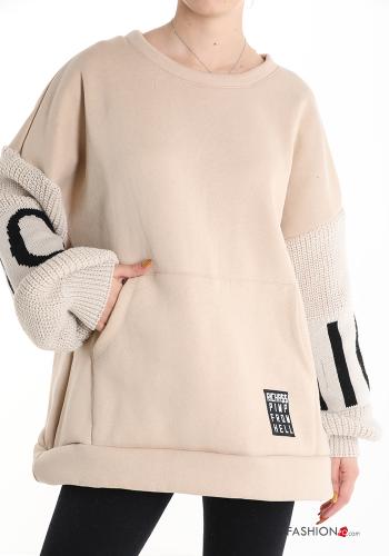  Aufschriftes Muster Sweatshirt aus Baumwolle mit Taschen